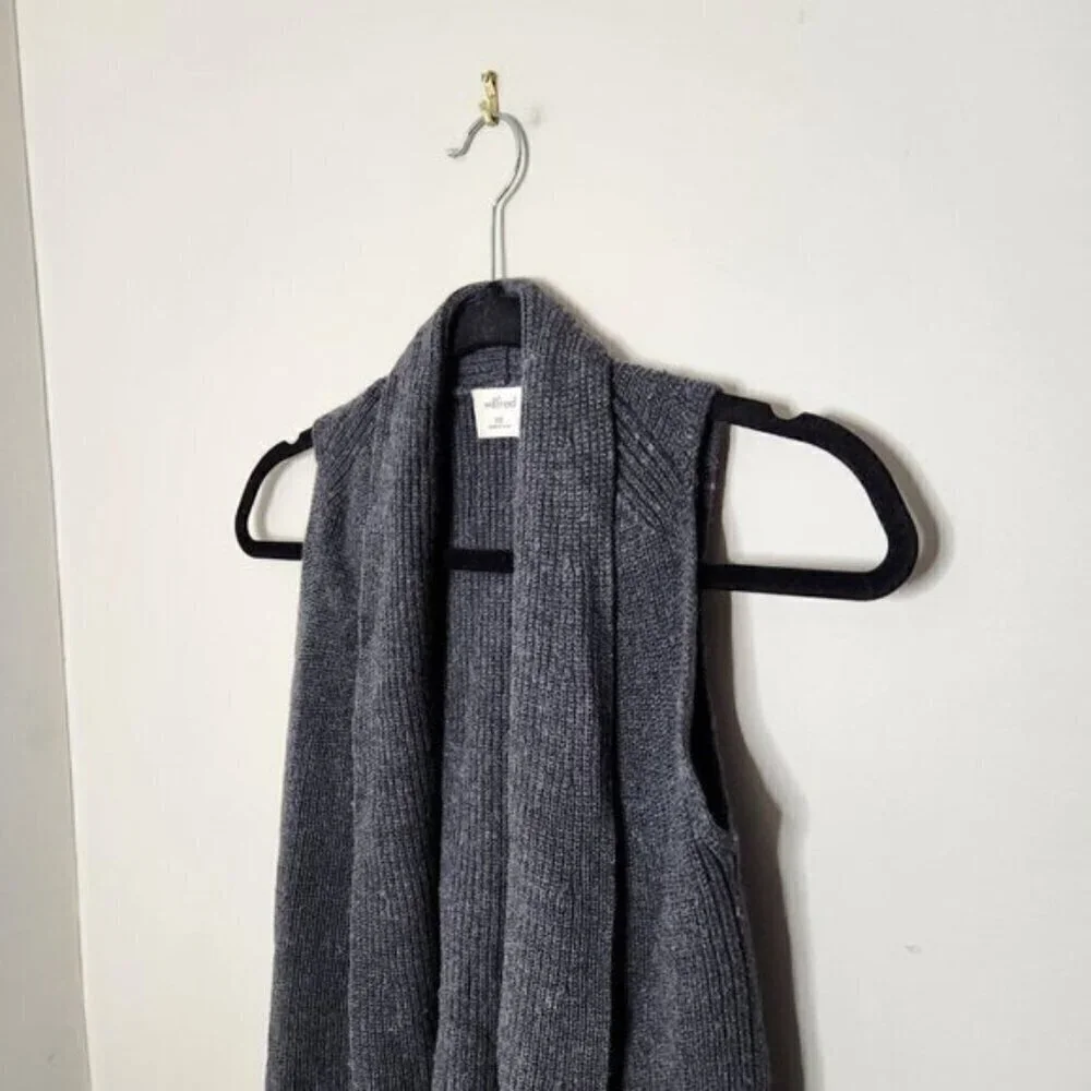 WILFRED Aritzia Olivie Long Merino Wool Cardigan Vest Heather Charcoal
